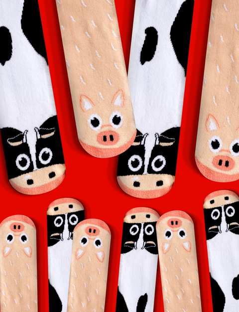 Cow & Pig Matching (Mismatching) Family Socks Set