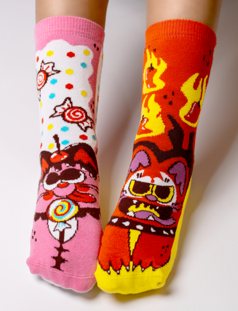 KIDS PURRTY SWEET & FELINE SPICY NO SLIP SOCKS