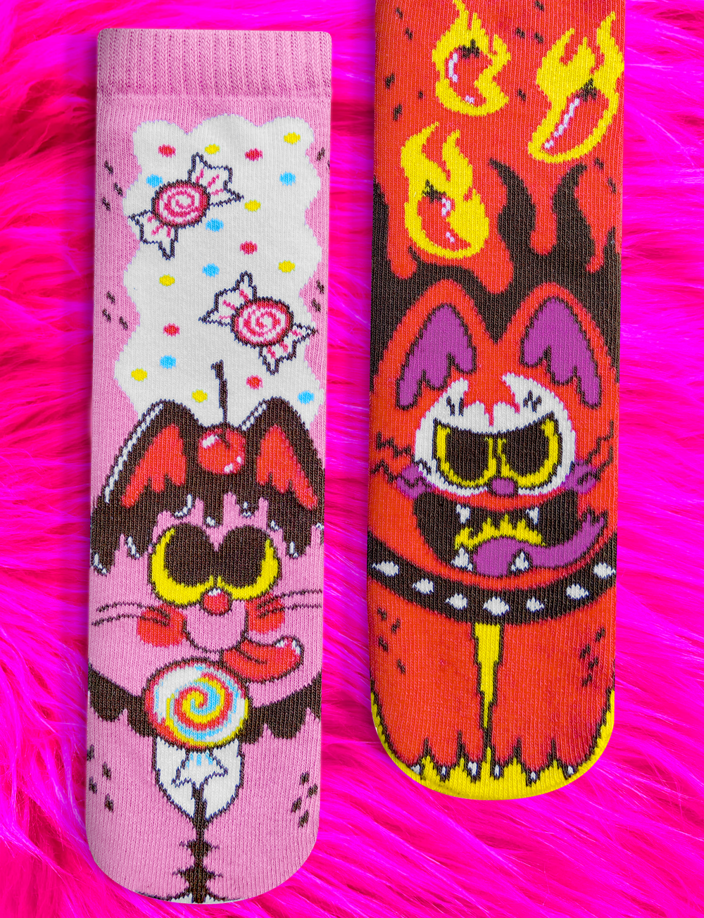 KIDS PURRTY SWEET & FELINE SPICY NO SLIP SOCKS