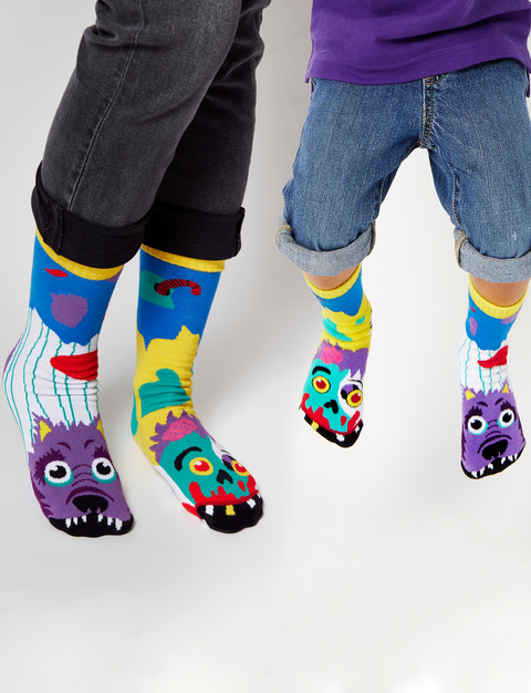 ZOMBIE & WEREWOLF MATCHY MISMATCHY MONSTERS SOCKS SET for ADULTS